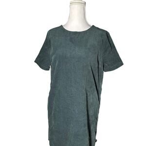 Paper Crane Forest Green Corduroy Side Lace Short Y2K Cabincore Medium Dress